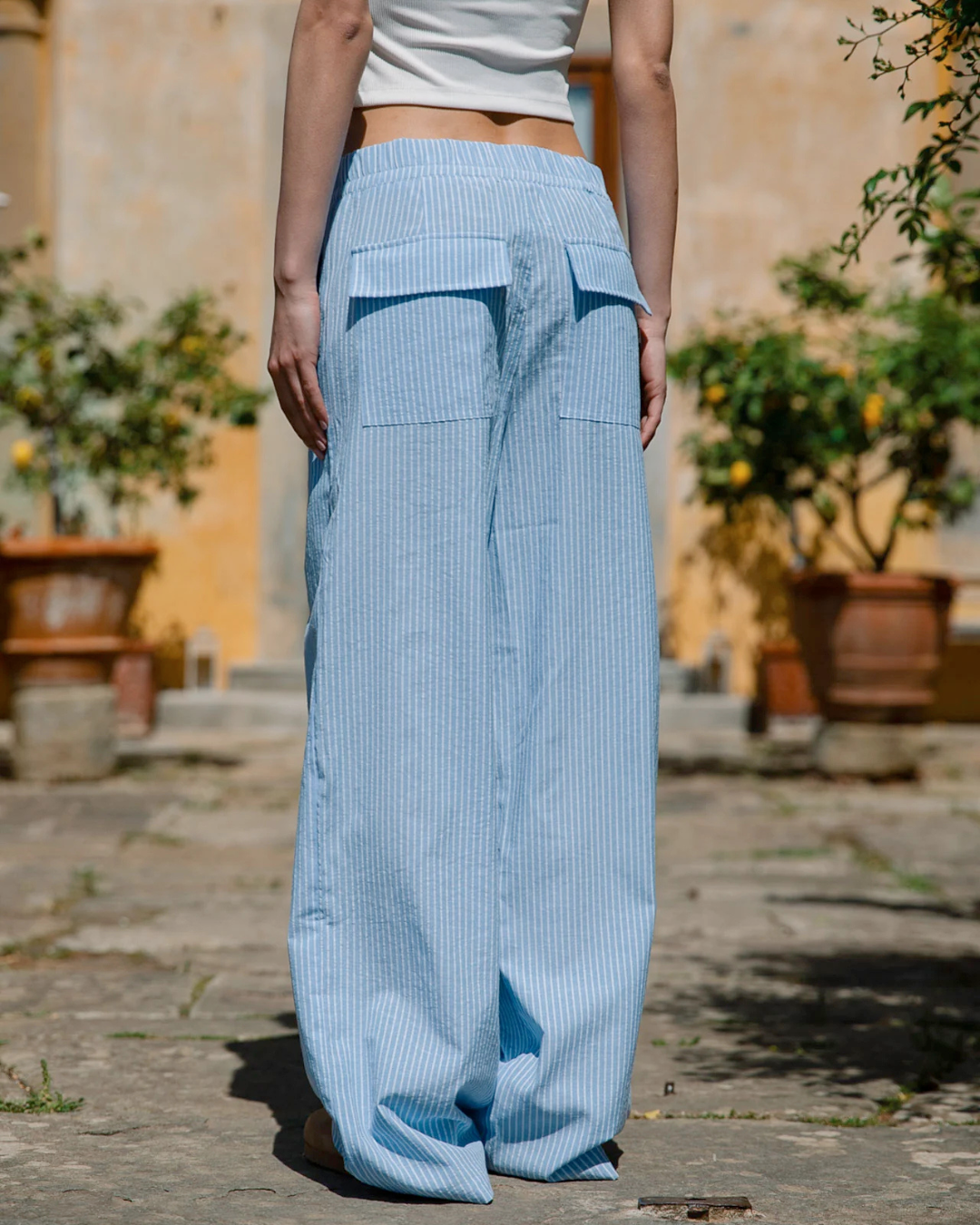 بنطلون كتان مخطط 