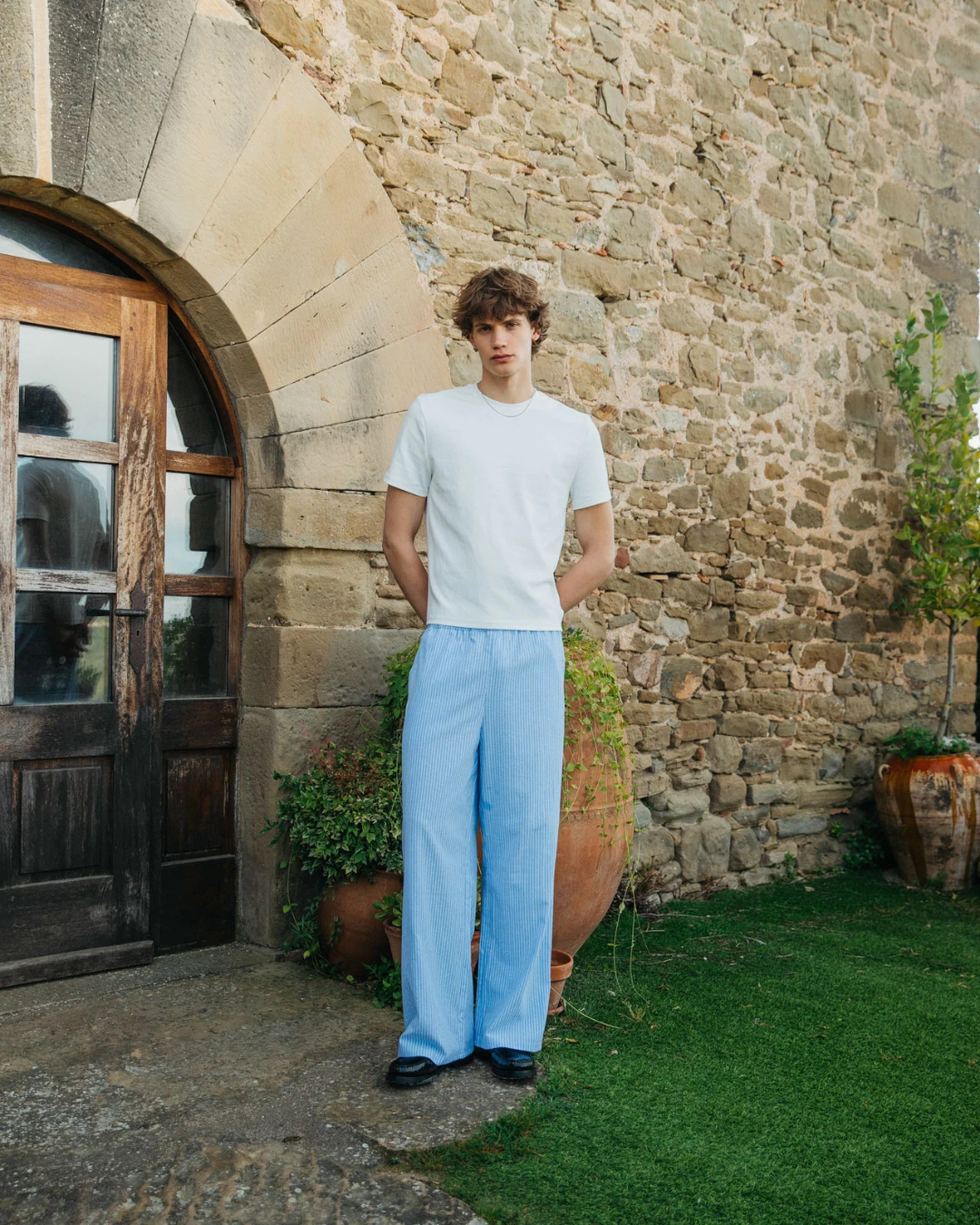 بنطلون كتان مخطط 