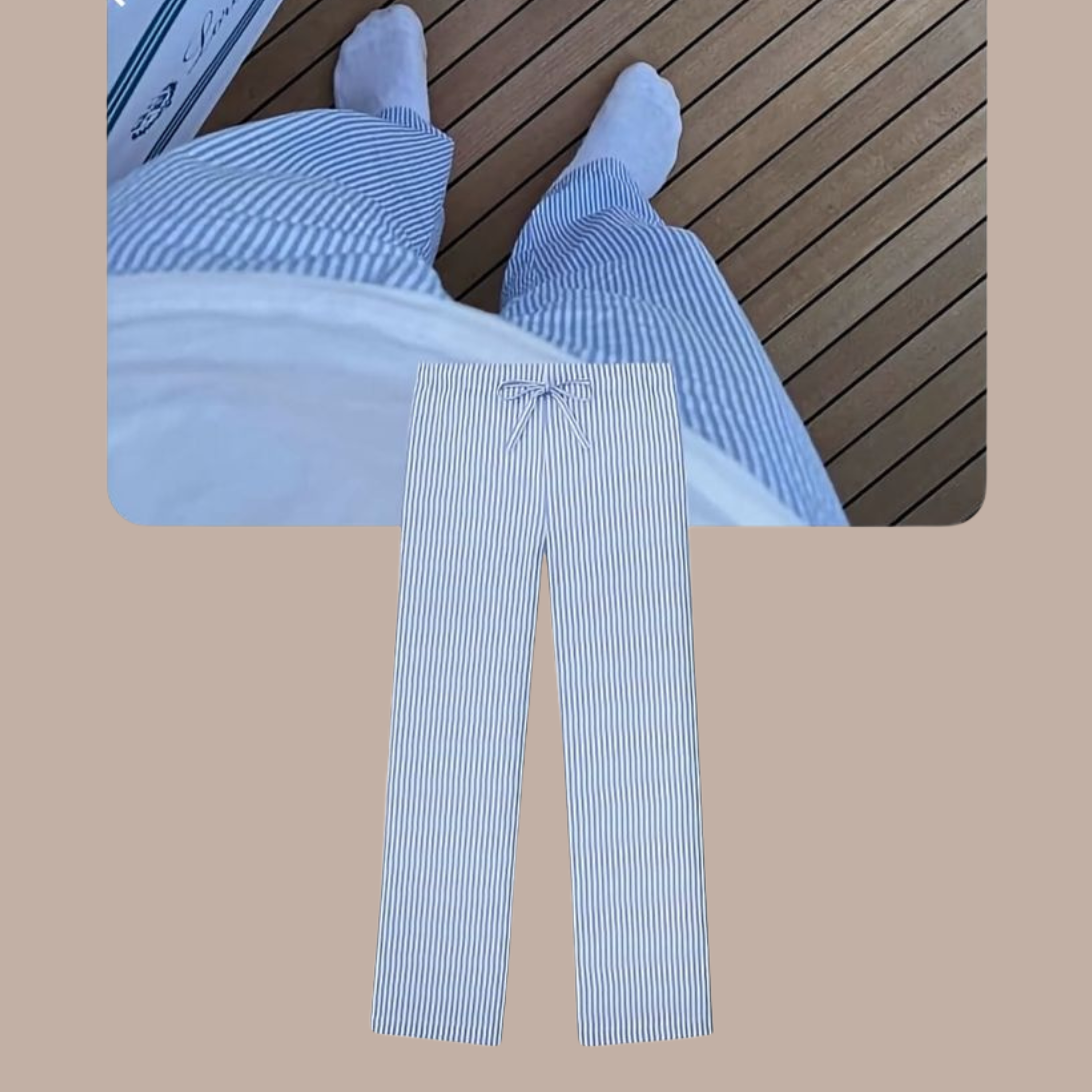 بنطلون كتان مخطط 