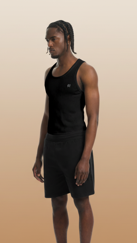 muscle fit ribbed vest in black - Club ninety