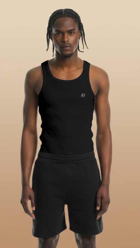 muscle fit ribbed vest in black - Club ninety