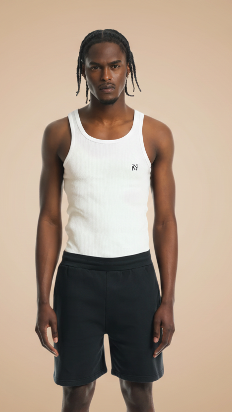 muscle fit ribbed vest in white- Club ninety