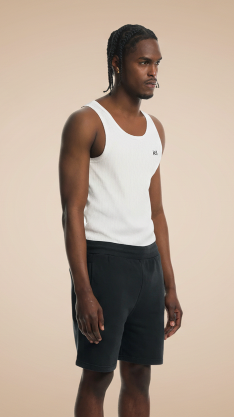 muscle fit ribbed vest in white- Club ninety