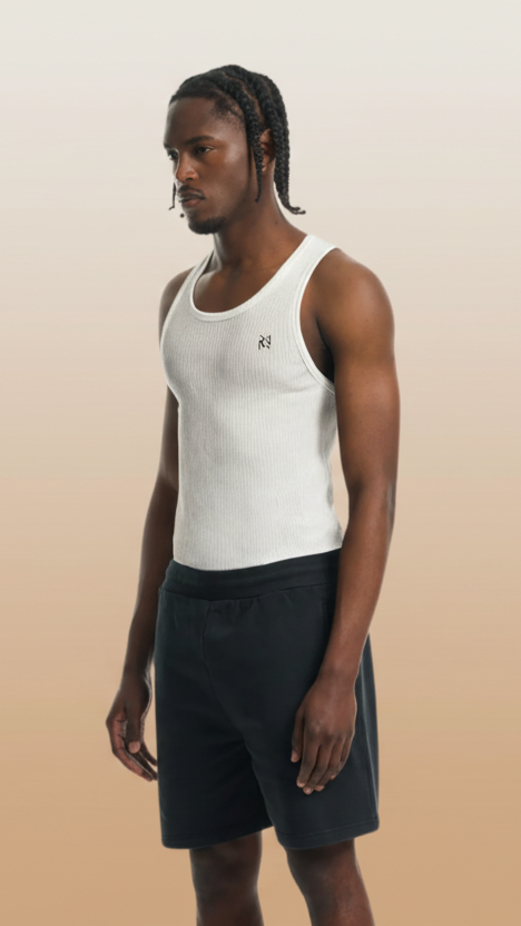 muscle fit ribbed vest in white- Club ninety