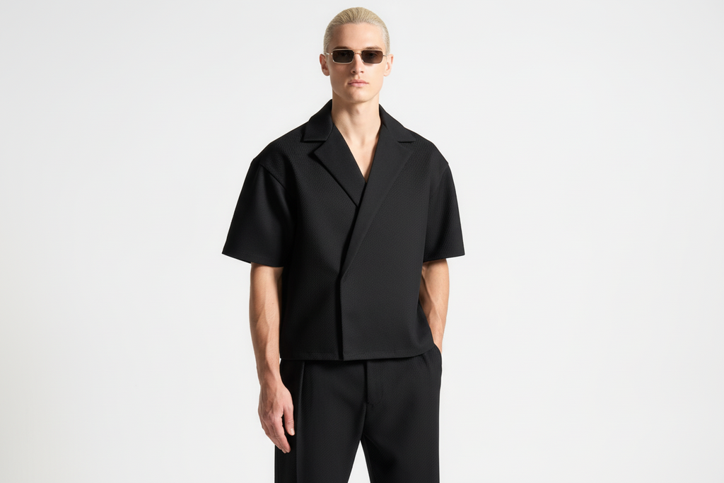 قميص مربع من قماش التويل مزدوج الصدر