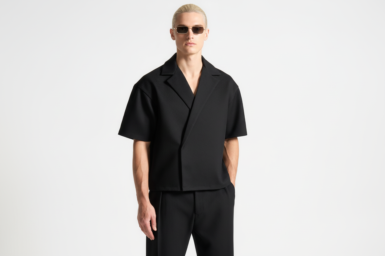 قميص مربع من قماش التويل مزدوج الصدر