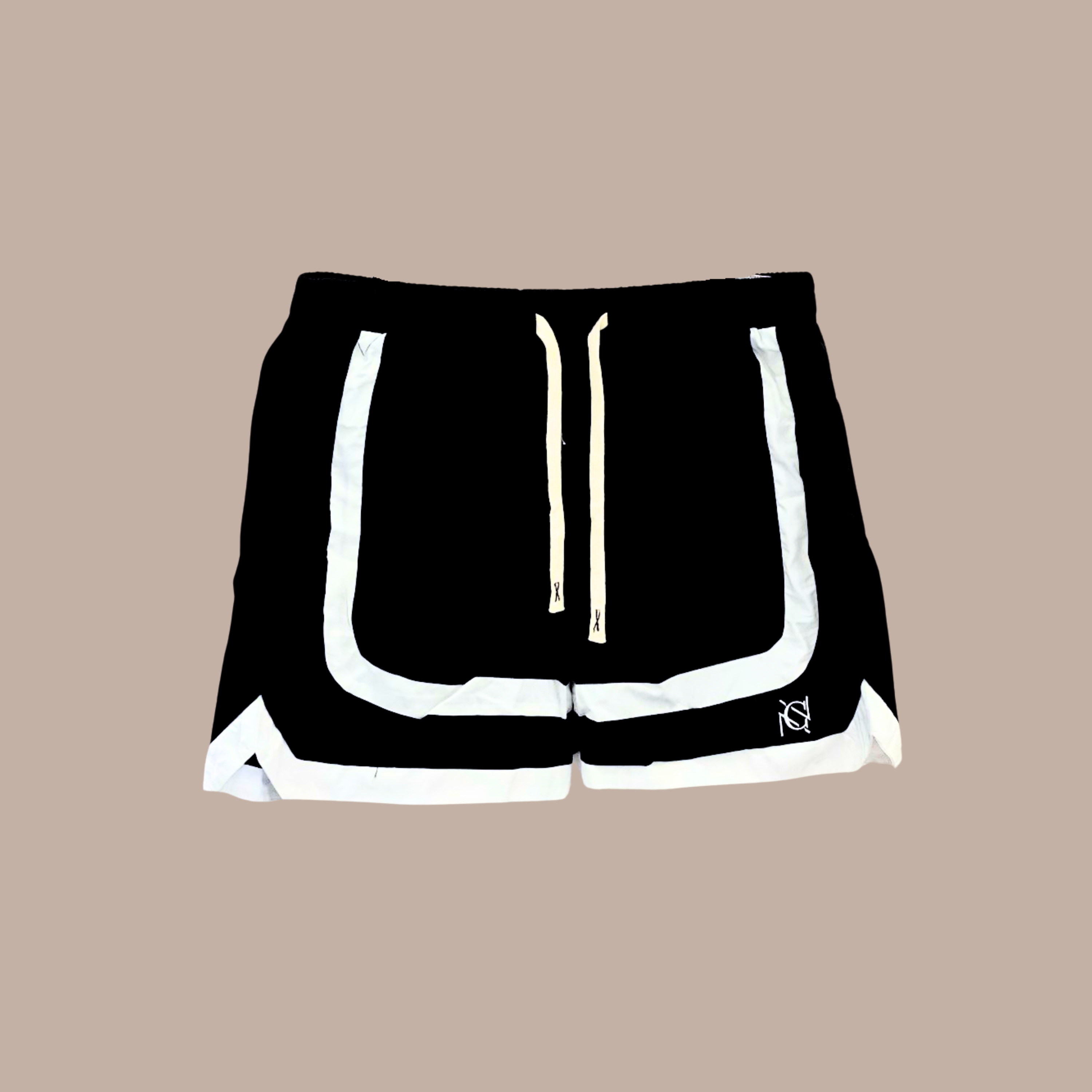Two-tone black and white swim shorts