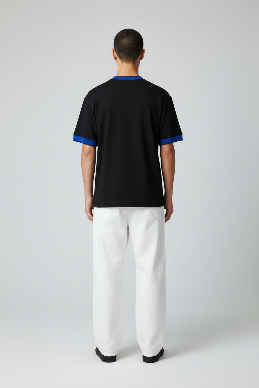 تيشيرت اسود بتفاصيل ازرق- كلوب ناينتي