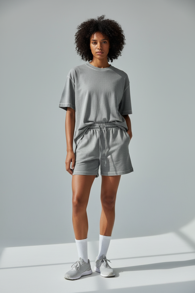 طقم صيفي رمادي مغسول - كلوب ناينتي