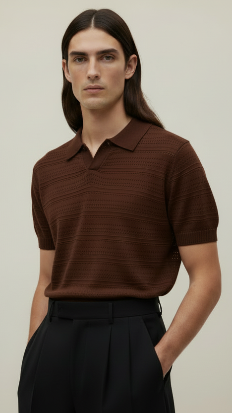 قميص بولو محبوك من كلوب ناينتي باللون الأسود والأبيض والبني 