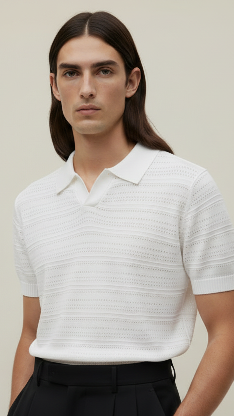 قميص بولو محبوك من كلوب ناينتي باللون الأسود والأبيض والبني 