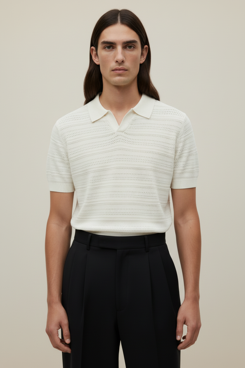 قميص بولو محبوك من كلوب ناينتي باللون الأسود والأبيض والبني 