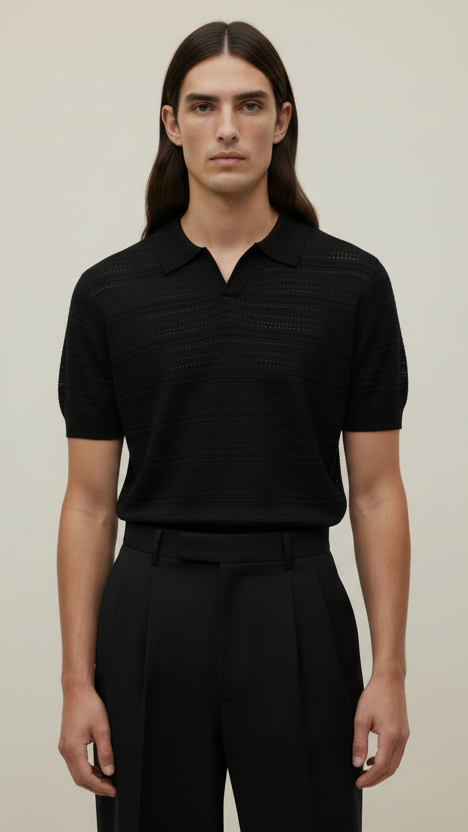 قميص بولو محبوك من كلوب ناينتي باللون الأسود والأبيض والبني 