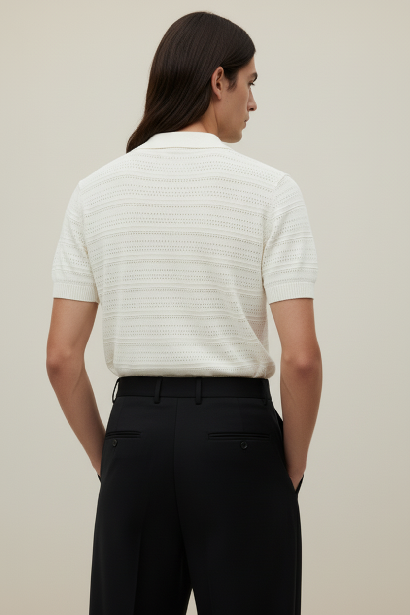 قميص بولو محبوك من كلوب ناينتي باللون الأسود والأبيض والبني 